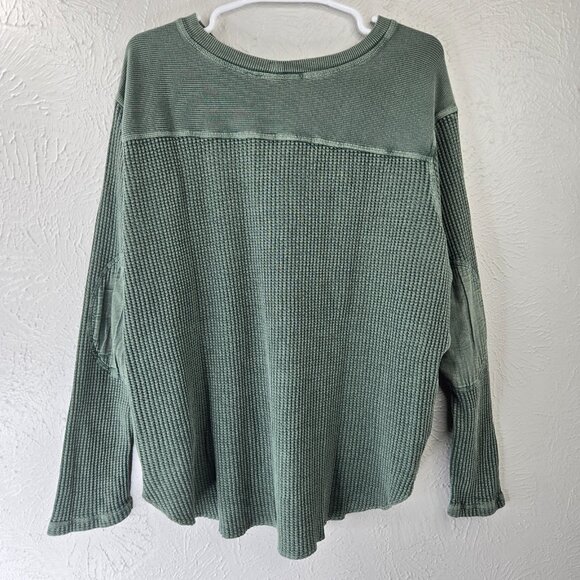 Free People One Blake Thermal Shirt XL Green Oversized Relaxed Streetwear Top - Picture 6 of 14